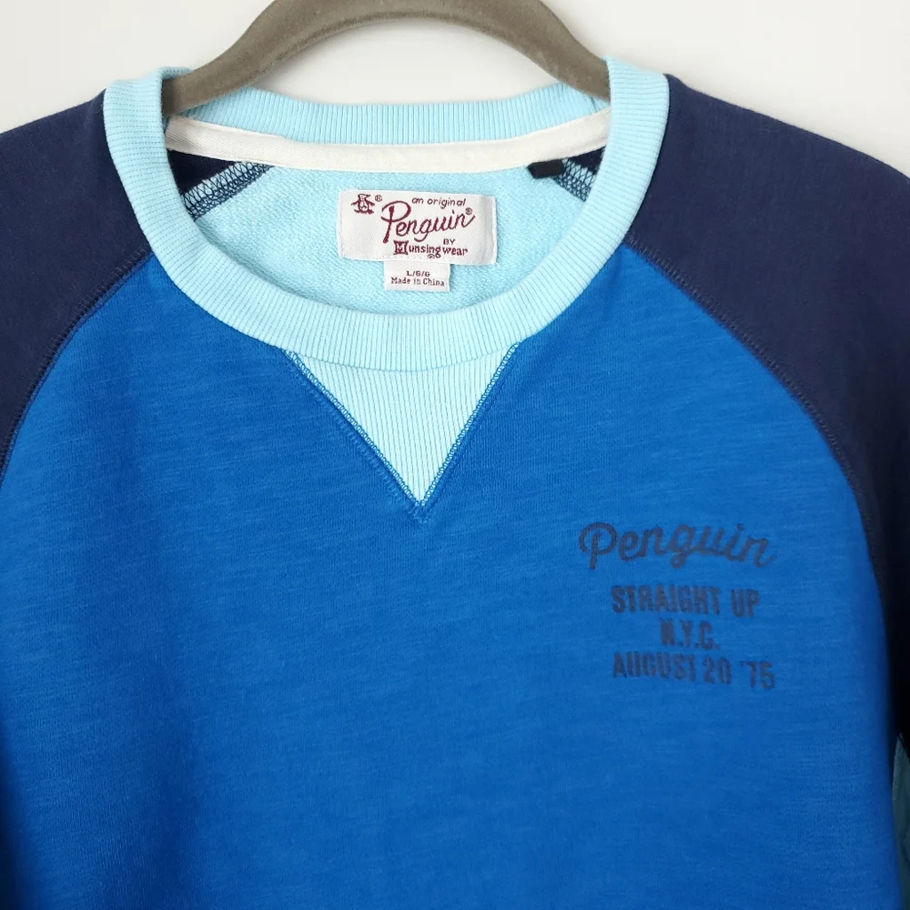 Original Penguin Men's Terry Sweatshirt Color Block Blue Size Large - Picture 4 of 12